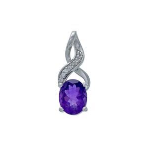 Vintage DK Sterling Silver 925 Diamond Accent Purple Amethyst Pendant